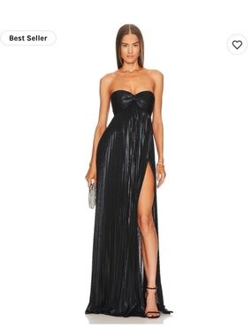 Retrofete x Revolve Zoa Strapless Lamé Twisted-Bodice Gown Black Size Medium